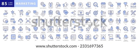 SEO and promotion line icons collection. Big Marketing UI icon set. Thin outline Blue icons pack. Vector illustration eps10