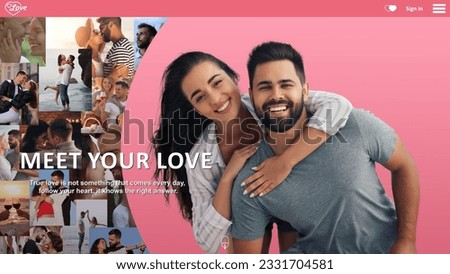 Design of interface for online dating site. Home page with photos of happy couples