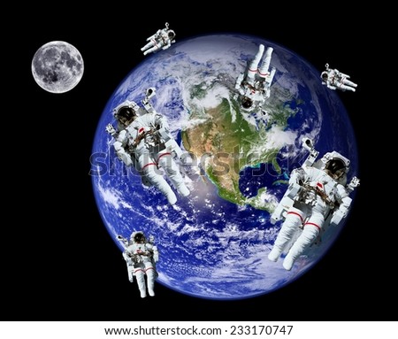 Astronauts spaceman Earth world globe moon space. Elements of this image furnished by NASA.