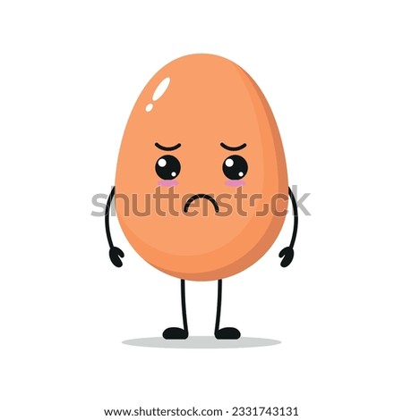 Cute sad egg character. Funny unhappy egg cartoon emoticon in flat style. chick emoji vector illustration