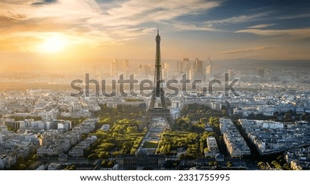 Aerial view on Eiffel Tower and district la Defense in Paris, France Royalty-Free Stock Photo #2331755995