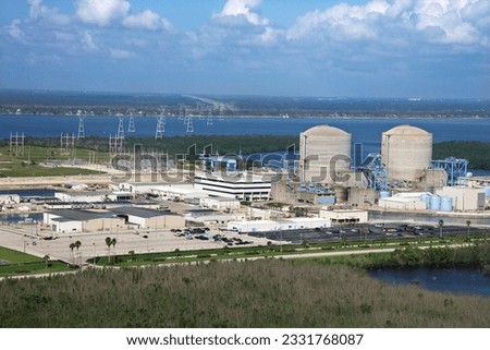 Aerial view of nuclear power plant on Hutchinson Island, Flordia.