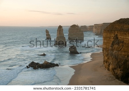 Australia-s natural wonder, The Twelve Apostles - sandstone cliffs worn away by erosion. Royalty-Free Stock Photo #2331781741