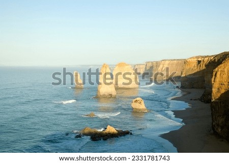 Australia-s natural wonder, The Twelve Apostles - sandstone cliffs worn away by erosion. Royalty-Free Stock Photo #2331781743