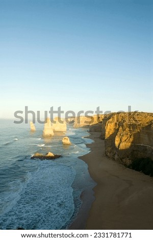 Australia-s natural wonder, The Twelve Apostles - sandstone cliffs worn away by erosion. Royalty-Free Stock Photo #2331781771