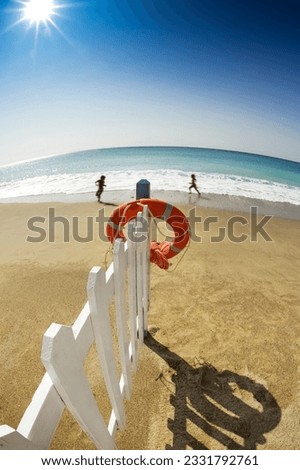 Scenic view of life preserver at beach, Varigotti, Liguria, Italy