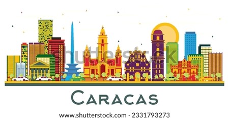 Caracas Venezuela City Skyline with Color Buildings Isolated on White. Vector Illustration. Business Travel and Tourism Concept with Historic Buildings. Caracas Cityscape with Landmarks. Royalty-Free Stock Photo #2331793273