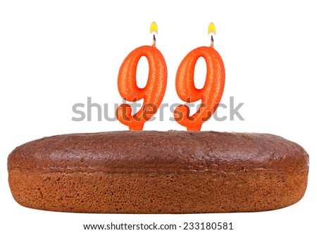 birthday cake with candles number 99 isolated on white background