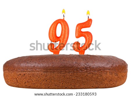 birthday cake with candles number 95 isolated on white background