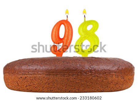 birthday cake with candles number 98 isolated on white background