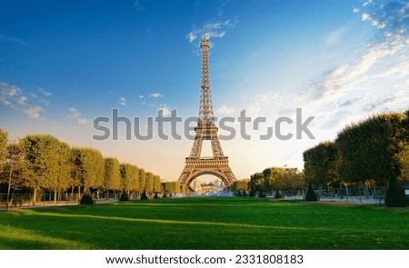 Parisian Eiffel Tower and Champs de Mars in the morning, France