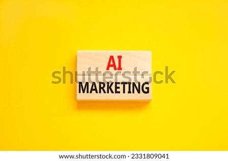 AI marketing symbol. Concept words AI artificial intelligence marketing on beautiful wooden block. Beautiful yellow background. Business AI artificial intelligence marketing concept. Copy space.