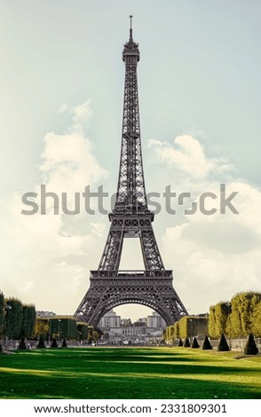 Metal Eiffel Tower and Champs de Mars in Paris, France