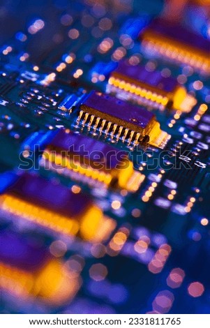 Close-up of computer chip and motherboard of PC computer