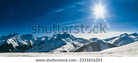 panoramic view of the Sybelles, French Alps. Copy space