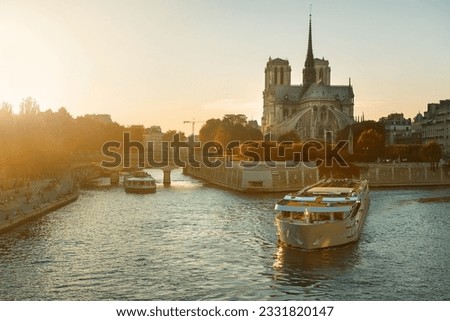 Notre Dame de Paris Cathedral at evening.