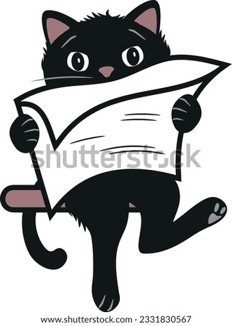 Funny black cat reading newspaper. Vector