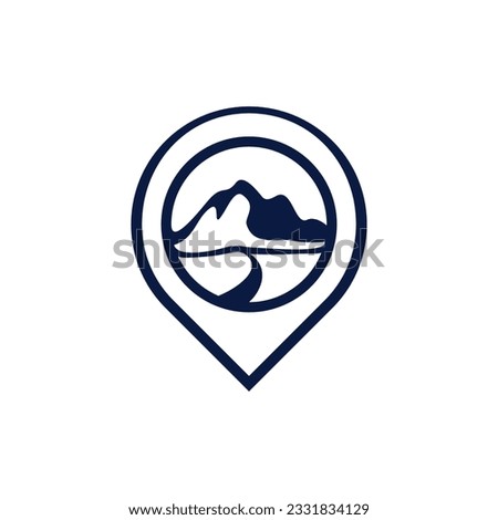 Modern Pin Location with Mountain geometric logo design template