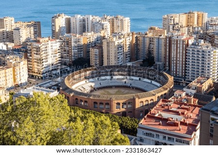 Panoramic Aerial View of Bull Ring in Malaga, Spain.