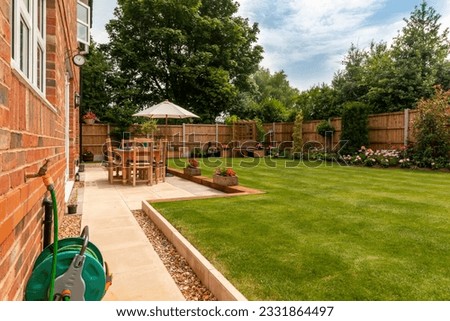 A modern house garden in the English countryside