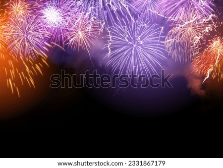 Bright Fireworks display celebrations background with copy space.