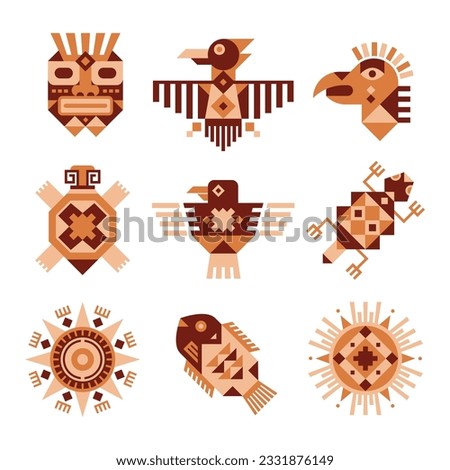 Flat Design Aztec Icons Vector Illustration.