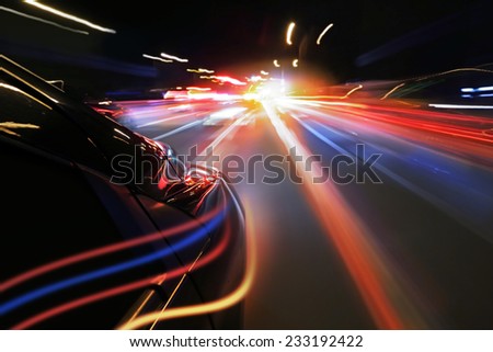 Night car and neon lights