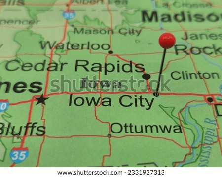 Map of Iowa City in Johnson County, Iowa. Royalty-Free Stock Photo #2331927313