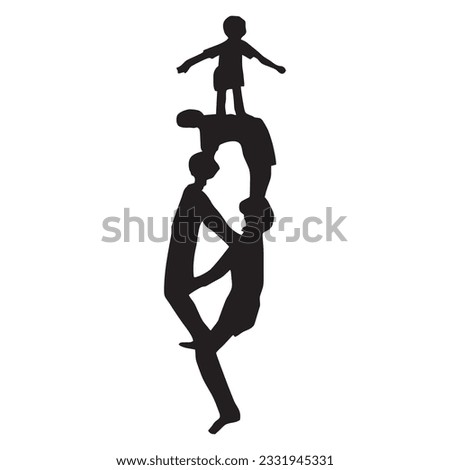 silhouettes of people standing above others with the position of one person as the foundation and three people standing with a pattern on top of it
