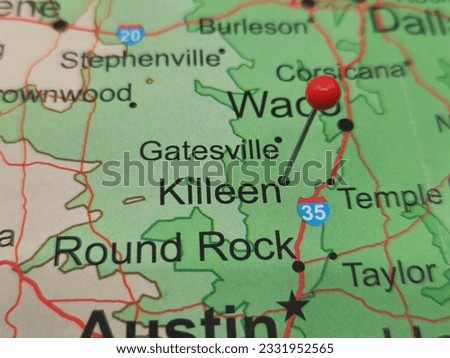 Map of Killeen, a city in Bell County, Texas. Royalty-Free Stock Photo #2331952565