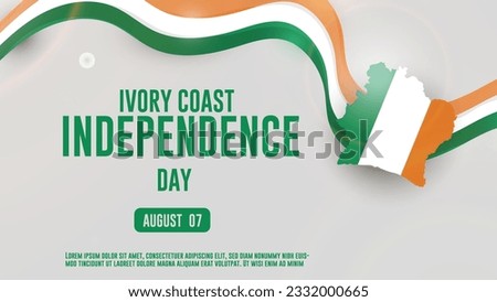 The Ivory Coast Independence Day background with the  Flag shapes and map, The national holiday concept. Vector poster design. Royalty-Free Stock Photo #2332000665