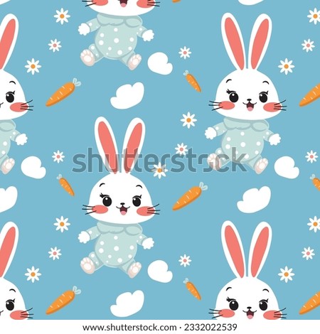seamless pattern bunny with pajamas with carrots flower