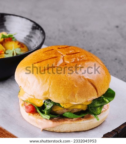 Close-up of Fresh tasty chicken burger