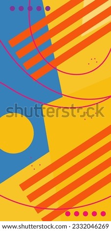 Abstract vertical background card with various geometric shapes ornaments. Vertical wallpaper with geometric memphis style.