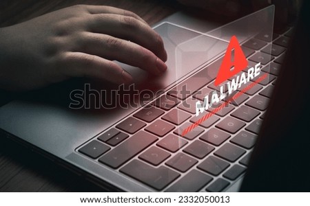 Woman use digital laptop to protect devices from malware alert. Compromised information concept. Internet virus cyber security and cybercrime. Royalty-Free Stock Photo #2332050013