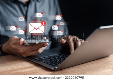 Alert Email inbox and spam virus with warning caution for notification on internet letter security protect, junk and trash mail and compromised information.	
 Royalty-Free Stock Photo #2332060795