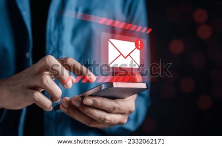 Alert Email inbox and spam virus with warning caution for notification on internet letter security protect, junk and trash mail and compromised information.	
