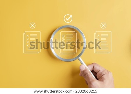 Document Management Checking System, online documentation database and process manage files, Magnifier check and focus to document folder, documentation. Corporate business technology concept. Royalty-Free Stock Photo #2332068215