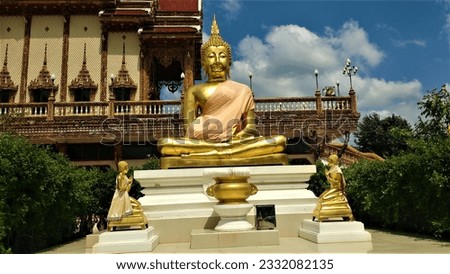 The statue of Gautama Buddha, the founder of Buddhism, has been installed with majestic beauty Royalty-Free Stock Photo #2332082135