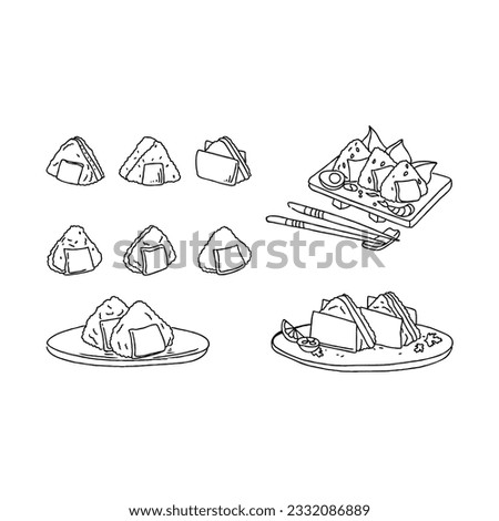 onigiri japanase food hand drawn doodle illustrations vector set