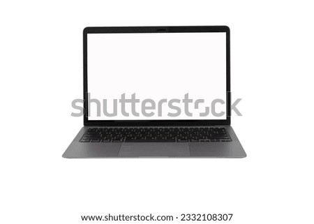 Laptop, straight facing, lid open, lying on a white background.