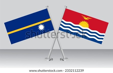Crossed flags of Nauru and Kiribati. Official colors. Correct proportion. Banner design
