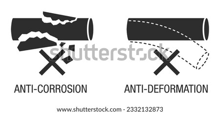 Anti-deformation and anti-corrosion properties of metal products. Icons set for labeling in flat decoration Royalty-Free Stock Photo #2332132873