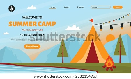 summer camping. summer camp background. Colorful Summer background. vector illustration design. poster, banner, flyer, cover, special offer, advertising, invitation. summer traveling, trip, hiking.