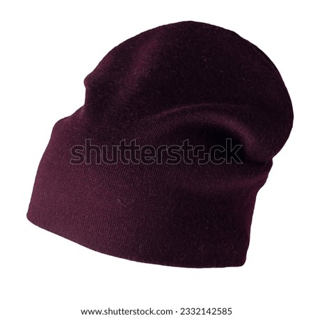 burgundy hat isolated on white background .knitted hat . Royalty-Free Stock Photo #2332142585