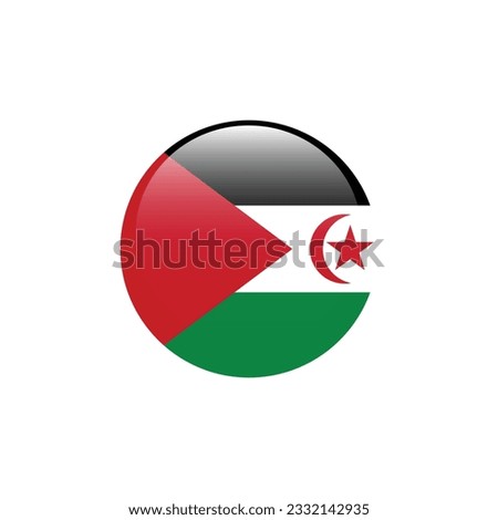 Flag of the Sahrawi Arab Democratic Republic. Standard color. Round button icon. The circle icon. Computer illustration. Digital illustration. Vector illustration.