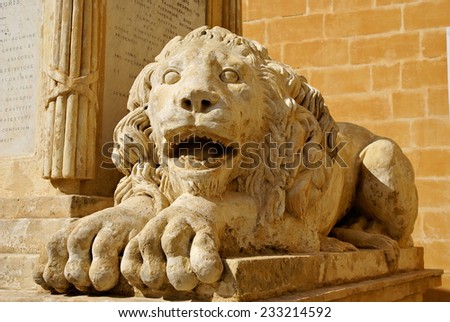 Lion sculpture,an outdoor maltese symbol in Valletta