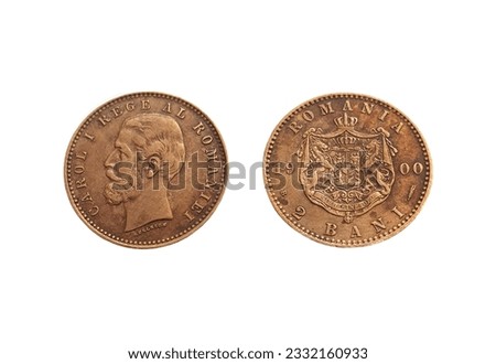 Old copper coin, Romanian 2 bani 1900, two bani King Carol I