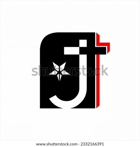 Letter J t vector logo design with cross and star.