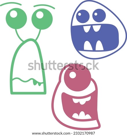 Sweet cute and colorful smiling monsters.